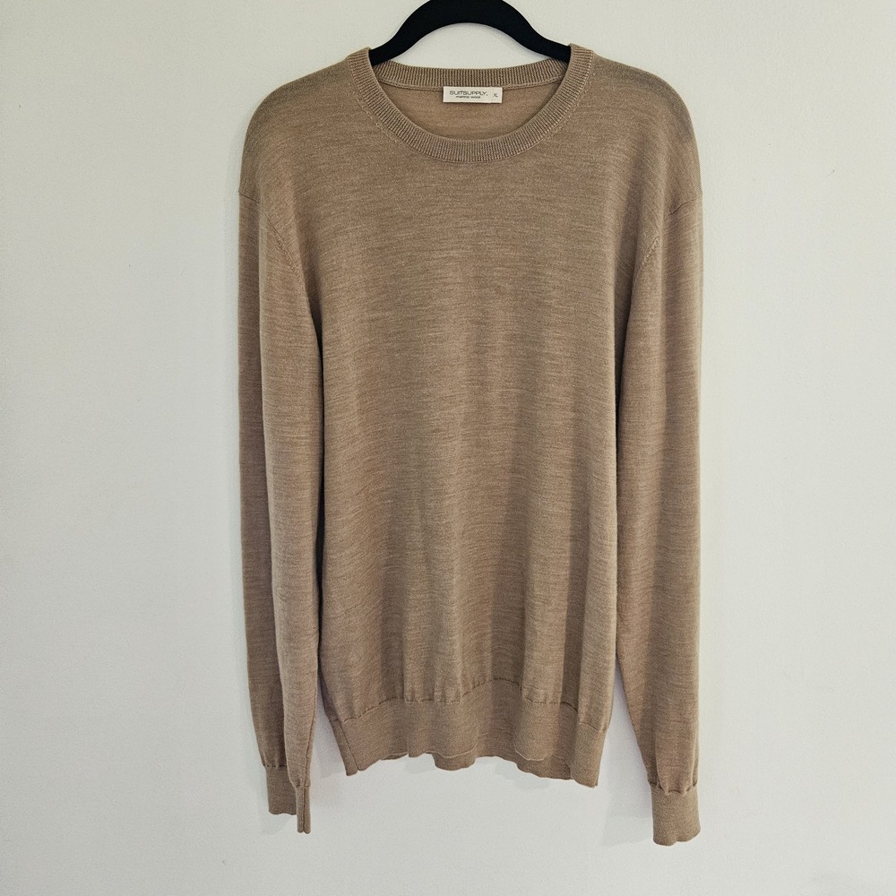 SUITSUPPLY Merino Wool Crewneck Pullover Sweater XL Long Sleeve Beige Tan Knit